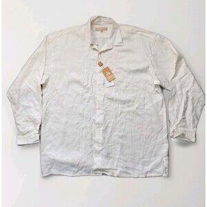 NWT Inserch Italy Linen Guayabera Shirt Mens 4XL Ivory Embroidered Button Up